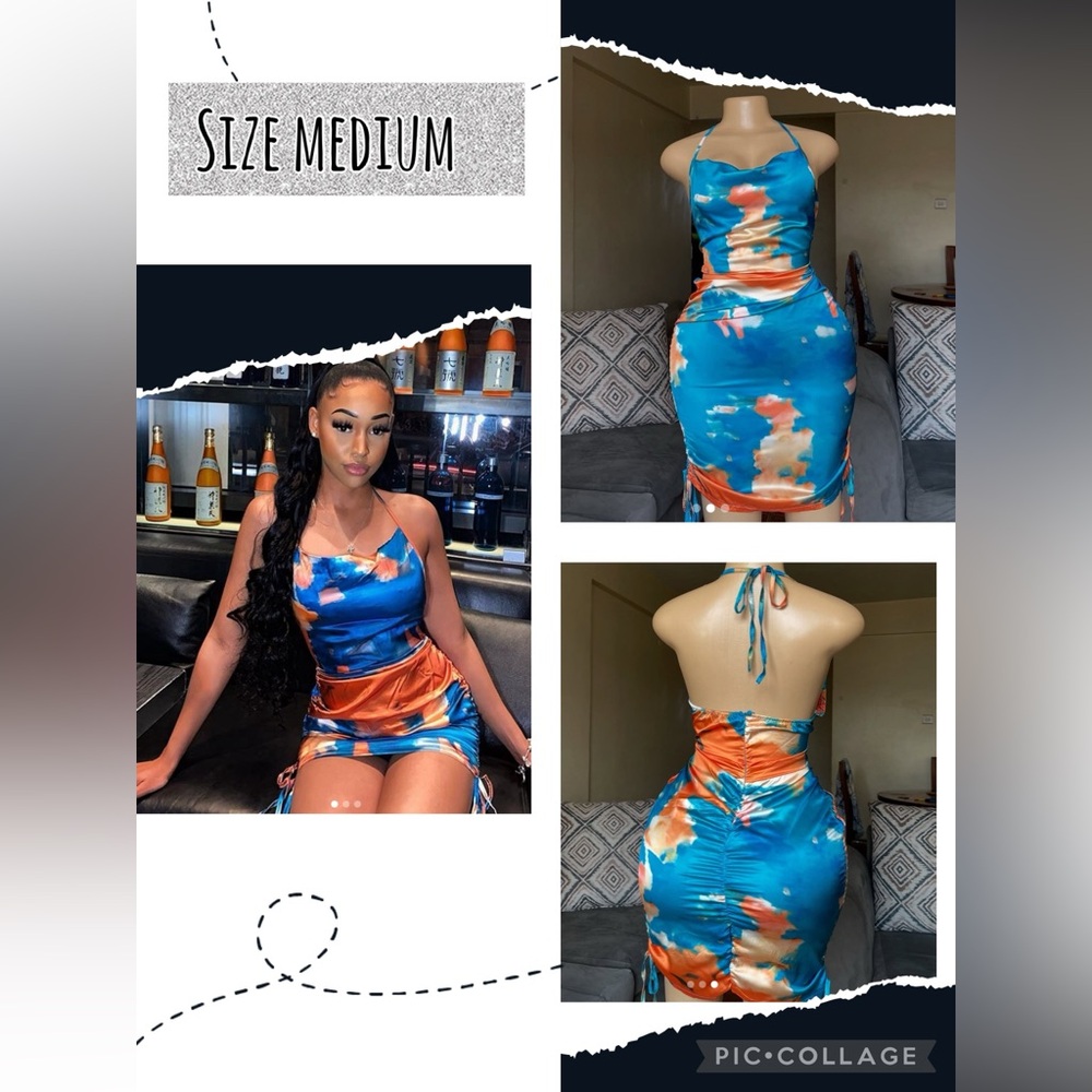 Vibrant Blue and Orange Halter Dress